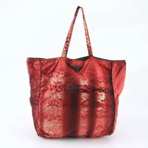 Prada Handbags - Prada Tessuto Gradient Triangle Shoulder Tote Bag Red Brown